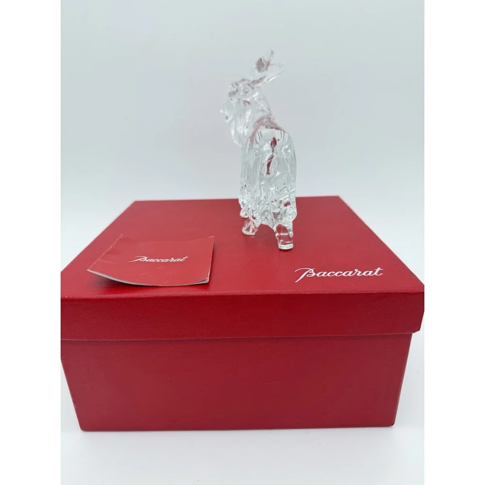 Rare Baccarat Crystal France Clear Long Hair Goat Solid Figurine Sheep Boxed